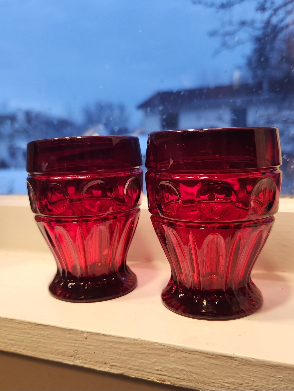 Vintage Wheaton Ruby Red Bullseye Juice Tumbler Set of 2 MCM Coin Dot Glass 3.5"